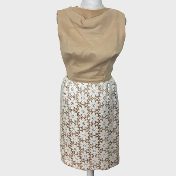 Vintage | Dresses | Vintage 6s Tan White Floral Crochet Sheath Dress Xs |  Poshmark